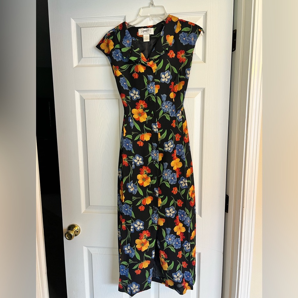 Petite Sophisticate Orange and Blue Floral Tie-Back Maxi Sundress